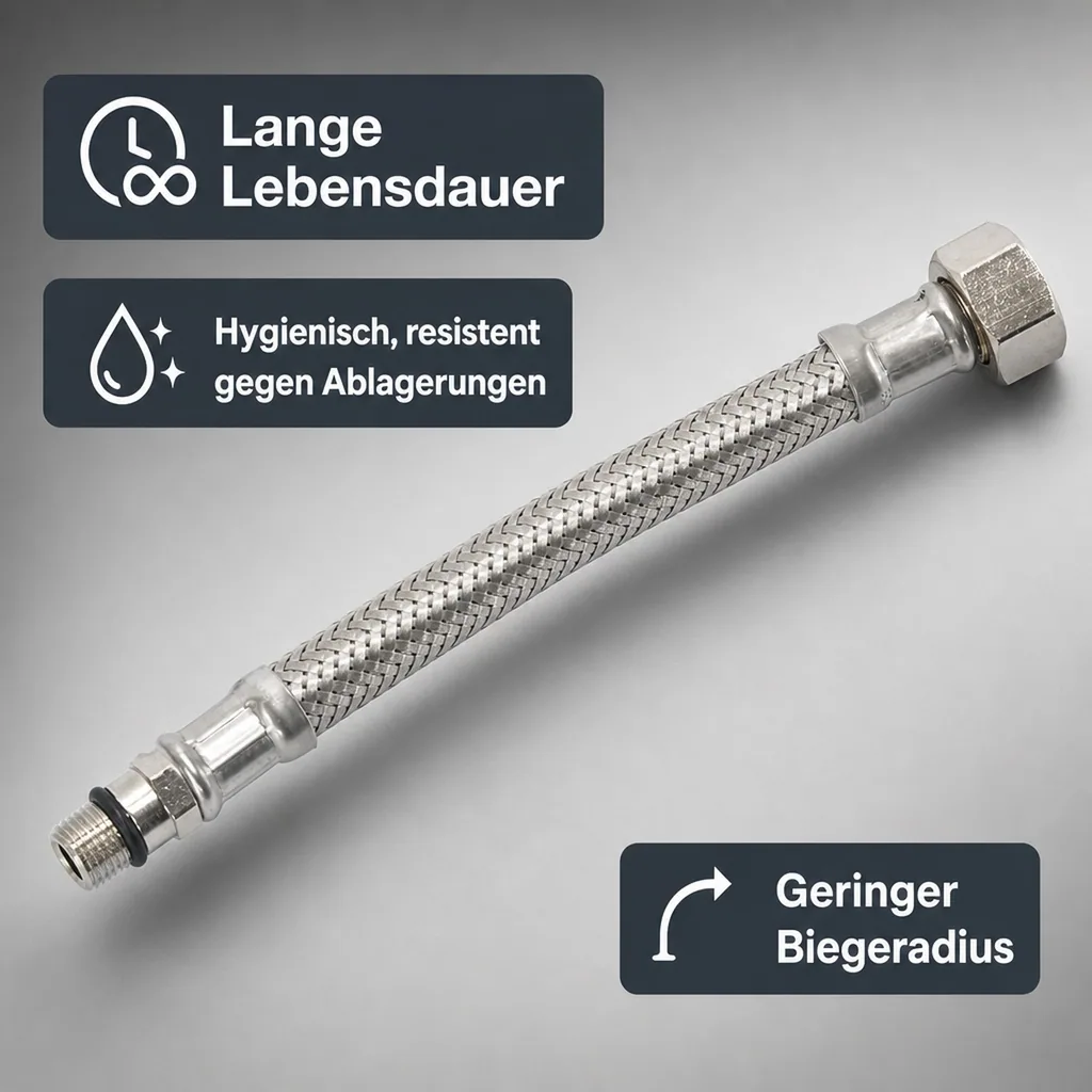 Panzerschlauch, DN8, 300mm, M10, Edelstahl, flexibel, DVGW