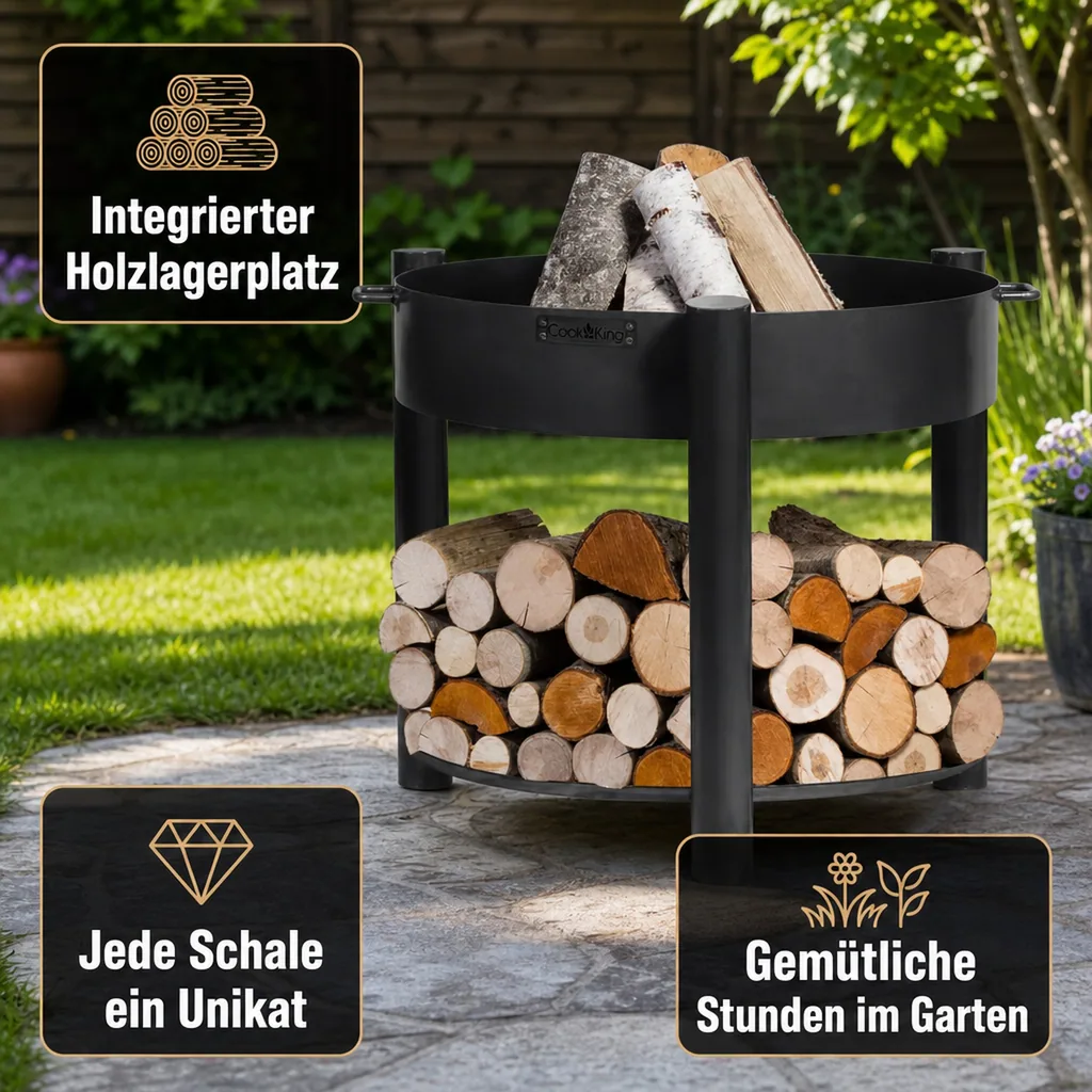 Feuerschale, Garten, hoch, 60 cm, Naturstahl, handgefertigt