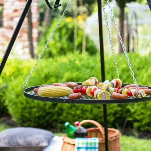 Schwenkgrill Set, Dreibein Grill 180cm, Grillrost 80cm