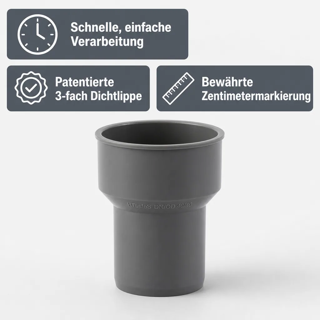 HTsafeS Siphonanschlussstück an Metall und Kunststoff DN/OD 40/40