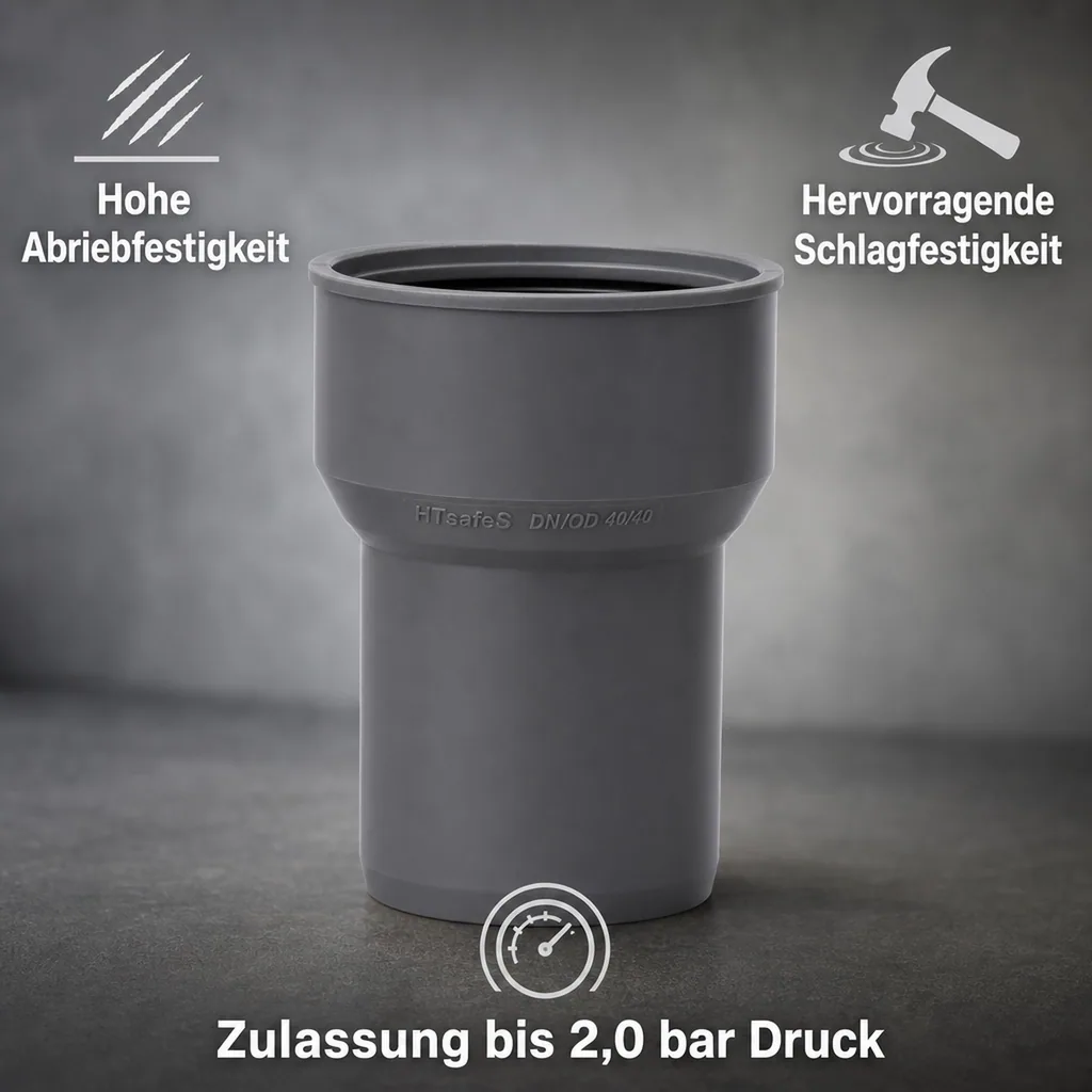 HTsafeS Siphonanschlussstück an Metall und Kunststoff DN/OD 40/40