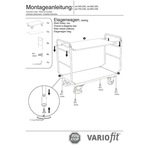Etagenwagen 2 Böden, 250kg Traglast, Werkstattwagen EasySTOP
