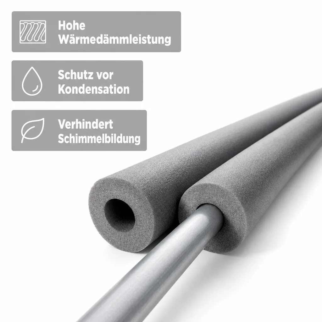 Rohrisolierung 28 mm, Isolierschlauch 9 mm grau