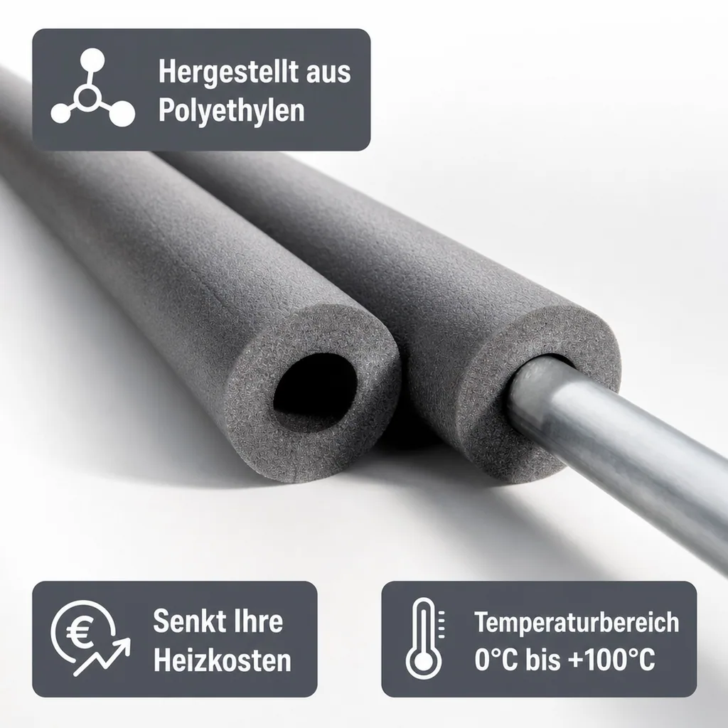 Rohrisolierung 28 mm, Isolierschlauch 9 mm grau