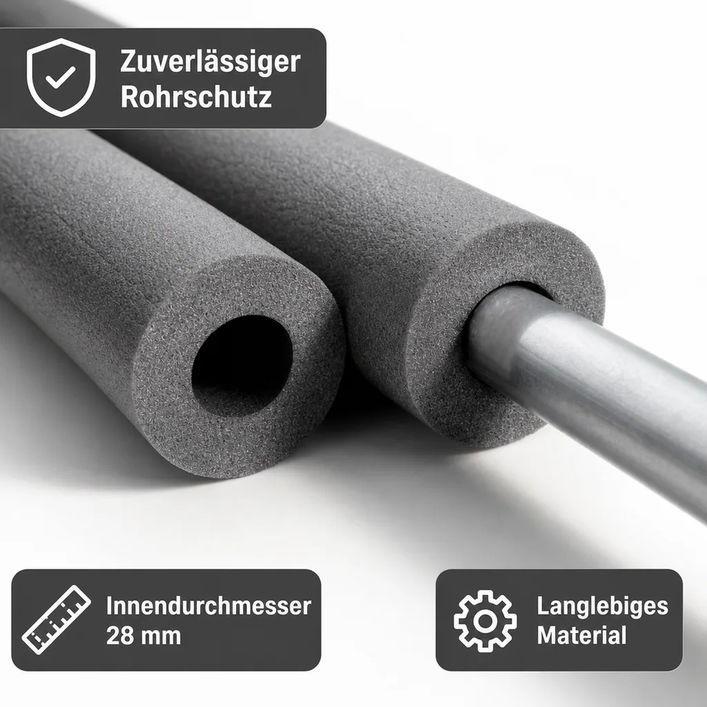 Rohrisolierung 28 mm, Isolierschlauch 9 mm grau