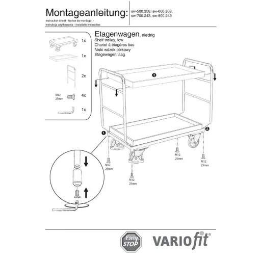 Etagenwagen hoch 5 Böden 250 kg Traglast Typ XL + EasySTOP