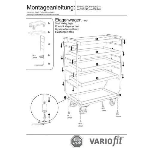 Etagenwagen, Servierwagen, Werkstattwagen, 250 kg Traglast