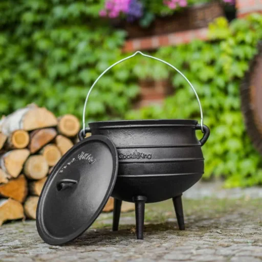 Gusseisenkessel Set, Dreibein Grill, 6L, mit Kurbel, Feuerkessel