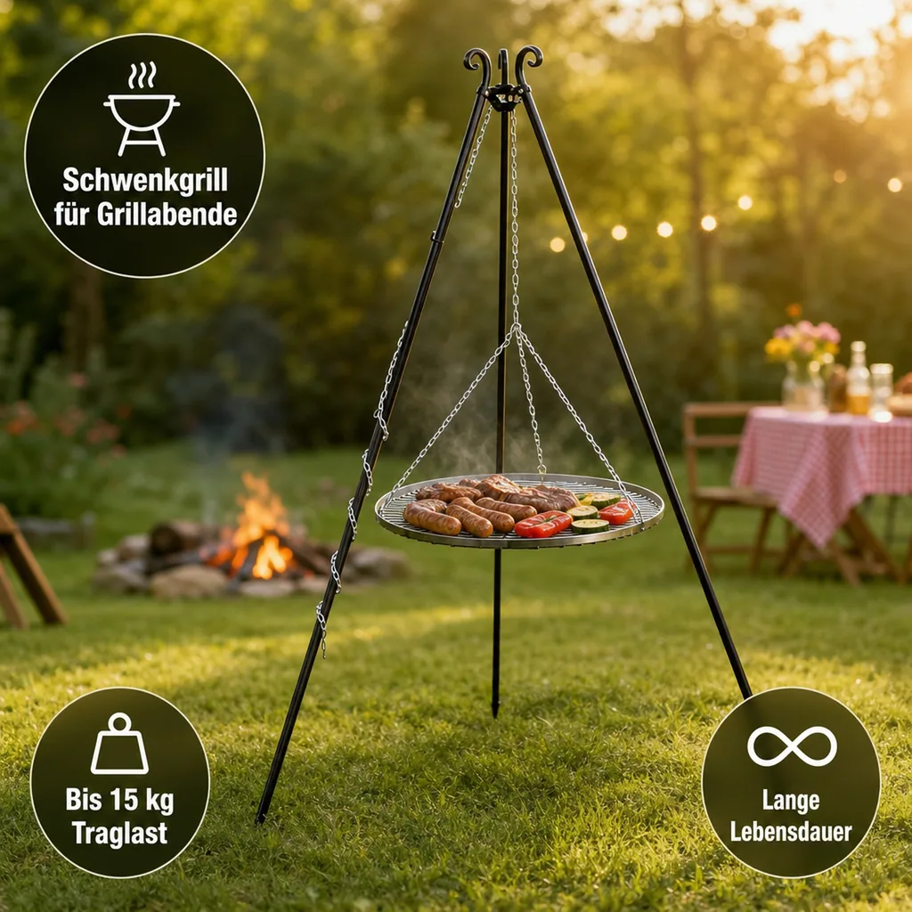 Schwenkgrill, Dreibein, Grillrost 50 cm, 180 cm