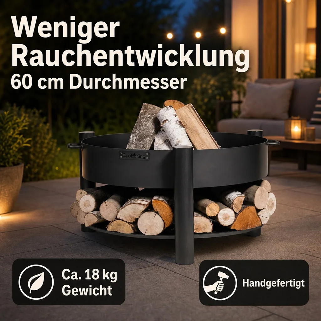 Feuerschale 60 cm, Naturstahl, Feuerstelle Garten, Handgefertigt