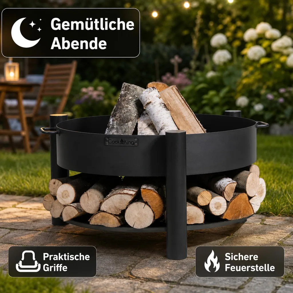 Feuerschale 60 cm, Naturstahl, Feuerstelle Garten, Handgefertigt
