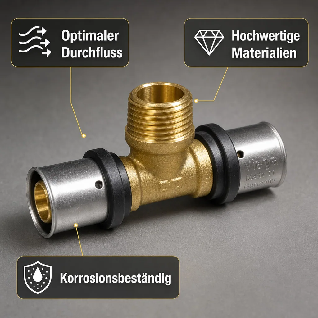 Pressfitting T-Stück 26 mm, T Stück 3/4 Zoll AG, Pressfitting für Mehrschichtverbundrohr