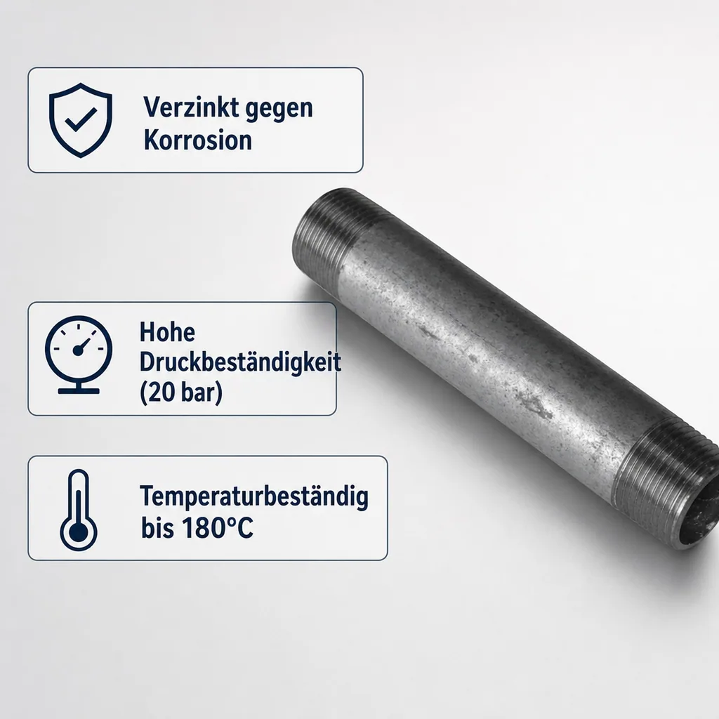 Rohrnippel verzinkt, Gewindefitting 1 1/2", AG x AG 80 mm, Rohrverbinder