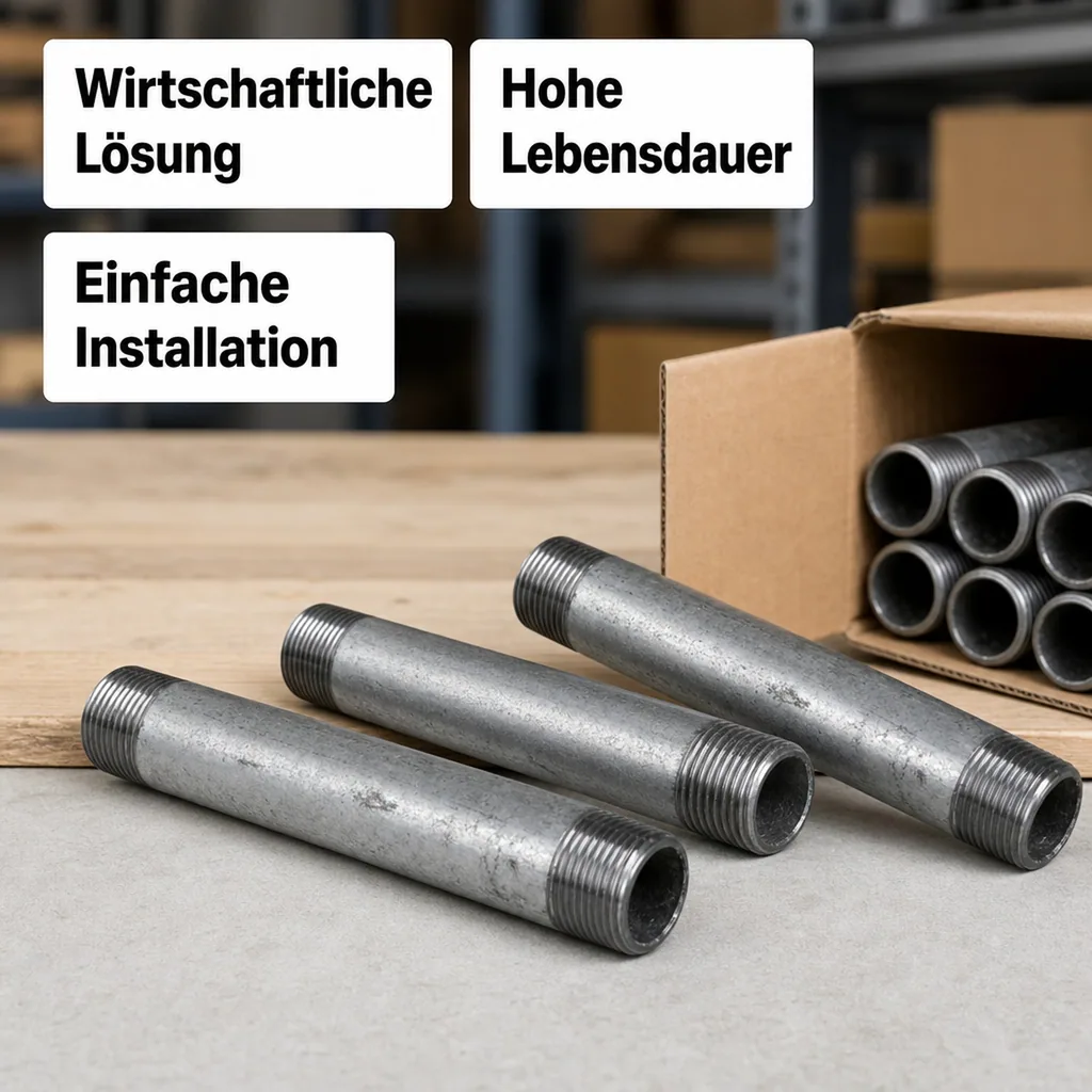 Rohrnippel verzinkt, Gewindefitting 1 1/2", AG x AG 80 mm, Rohrverbinder