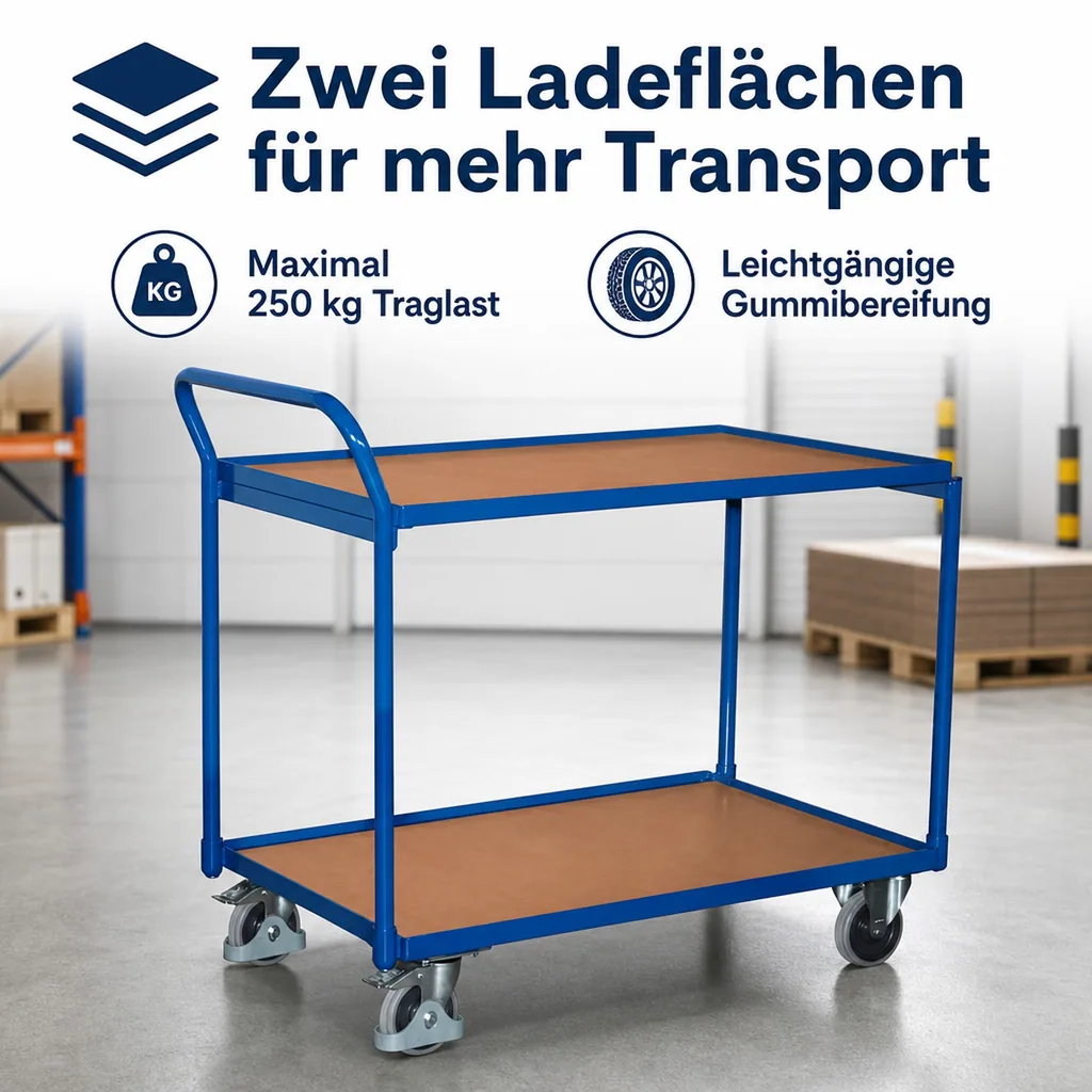 Tischwagen, 2 Ladeflächen, 250kg, Werkstattwagen