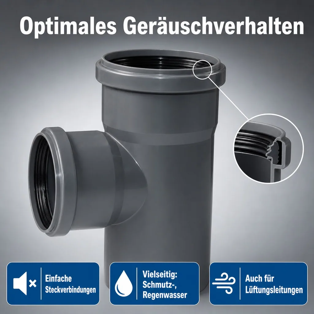 HT Abzweig, HT Rohr 90mm, Abwasserrohr 90mm, 87 Grad