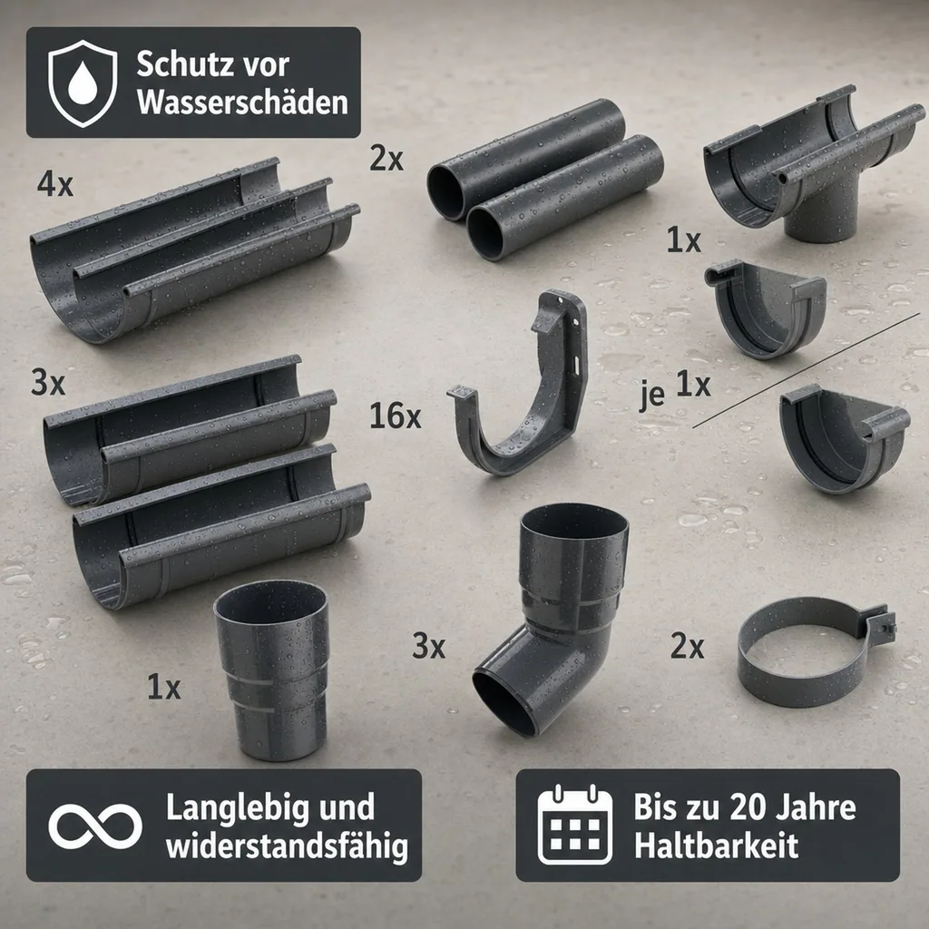 Regenrinne Set 8m graphit, komplettes Dachrinnen System 100