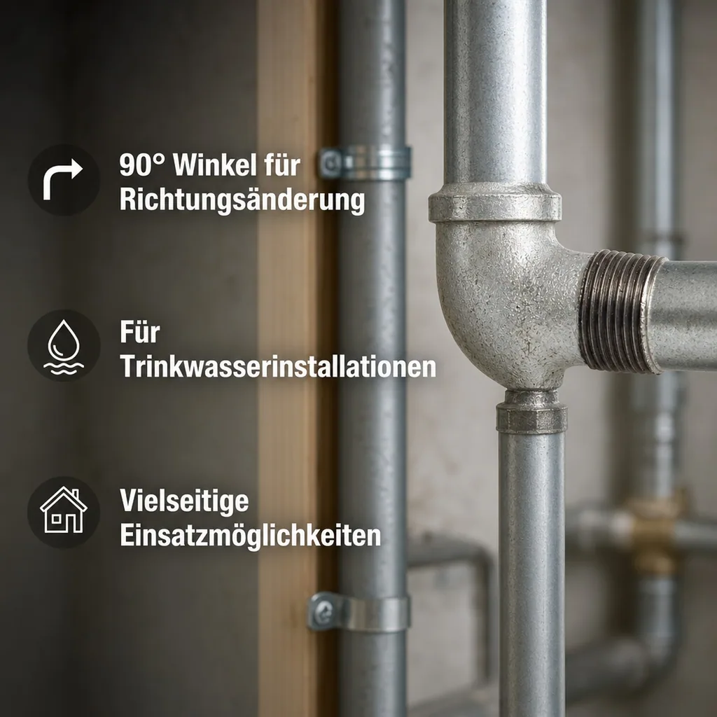 Gewindefitting 2 Zoll, Tempergussfitting, Winkel 90° IG x AG