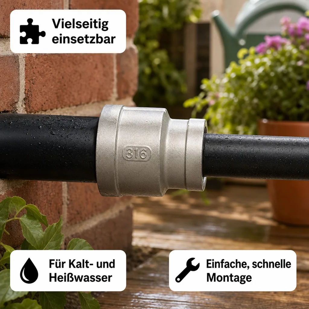 Edelstahl Reduziermuffe, Gewindefitting, 1 1/4" IG x 3/4" IG