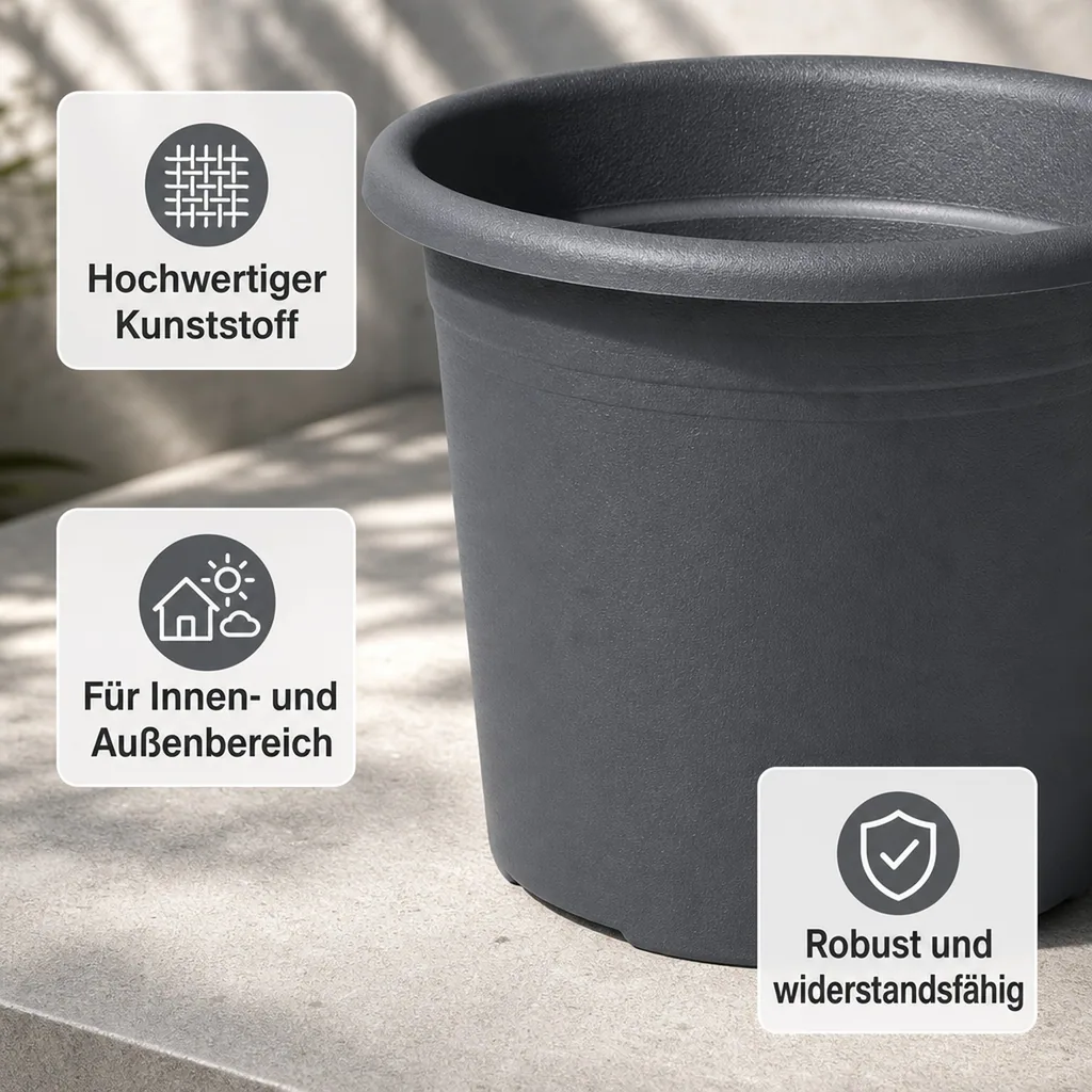 Blumentopf CYLINDRO, 25 cm, 5,5 Liter, anthrazit