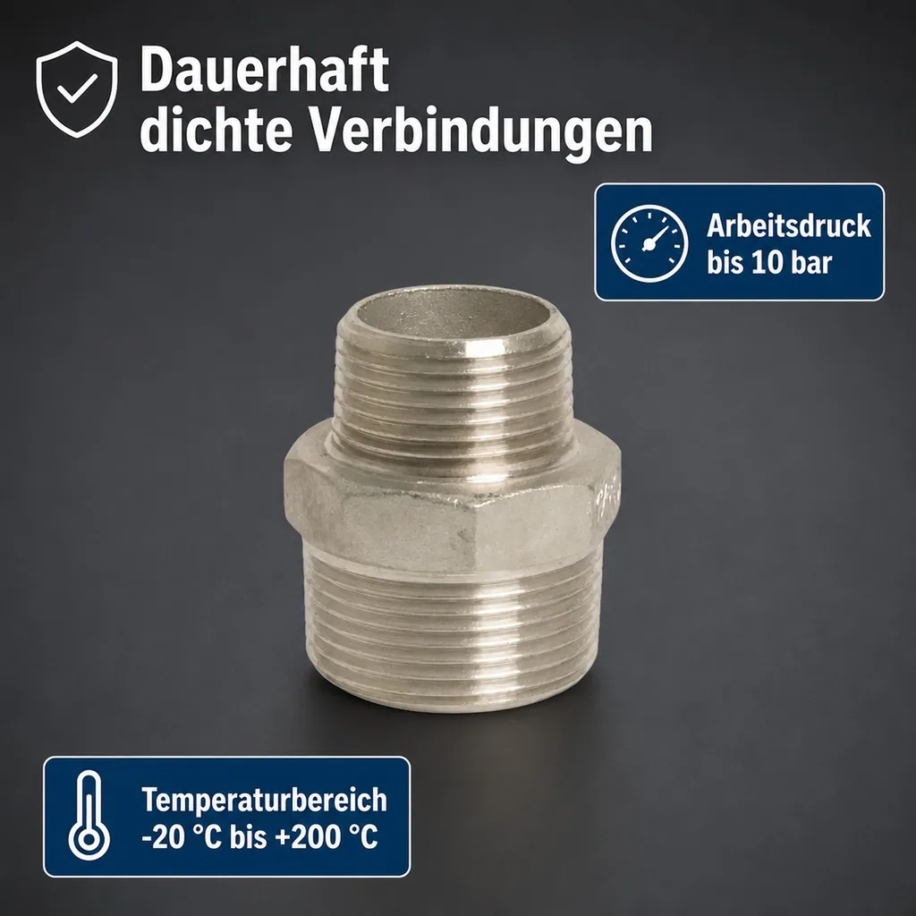 Edelstahl Reduziernippel, Gewindefitting Edelstahl, 2" AG x 1 1/2" AG