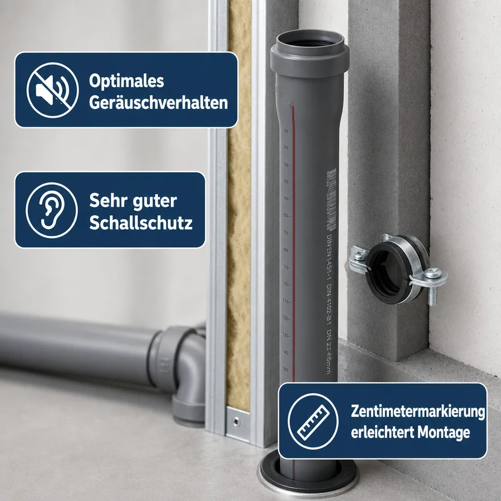 HT Rohr 75mm, HTsafeEM Rohr, DN 75 x 500 mm, Abwasserrohr