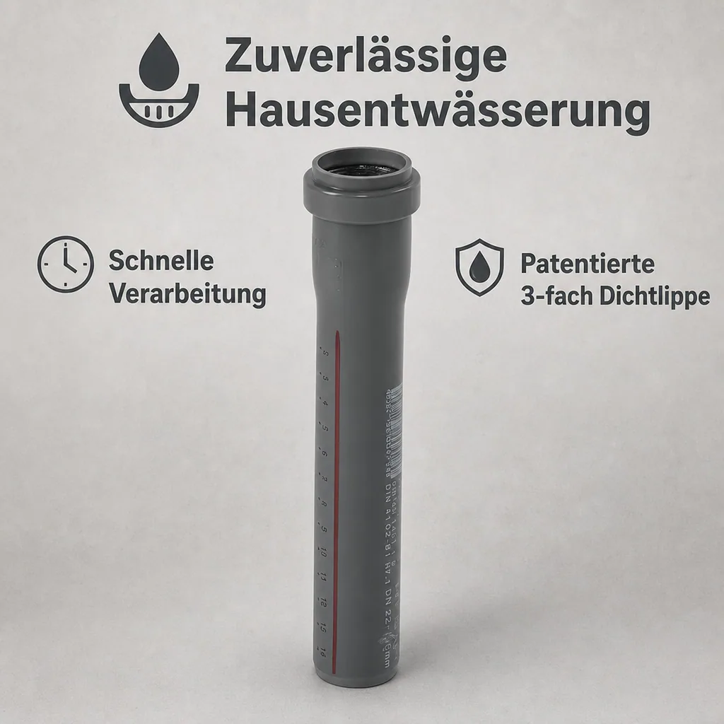 HT Rohr 75mm, HTsafeEM Rohr, DN 75 x 500 mm, Abwasserrohr