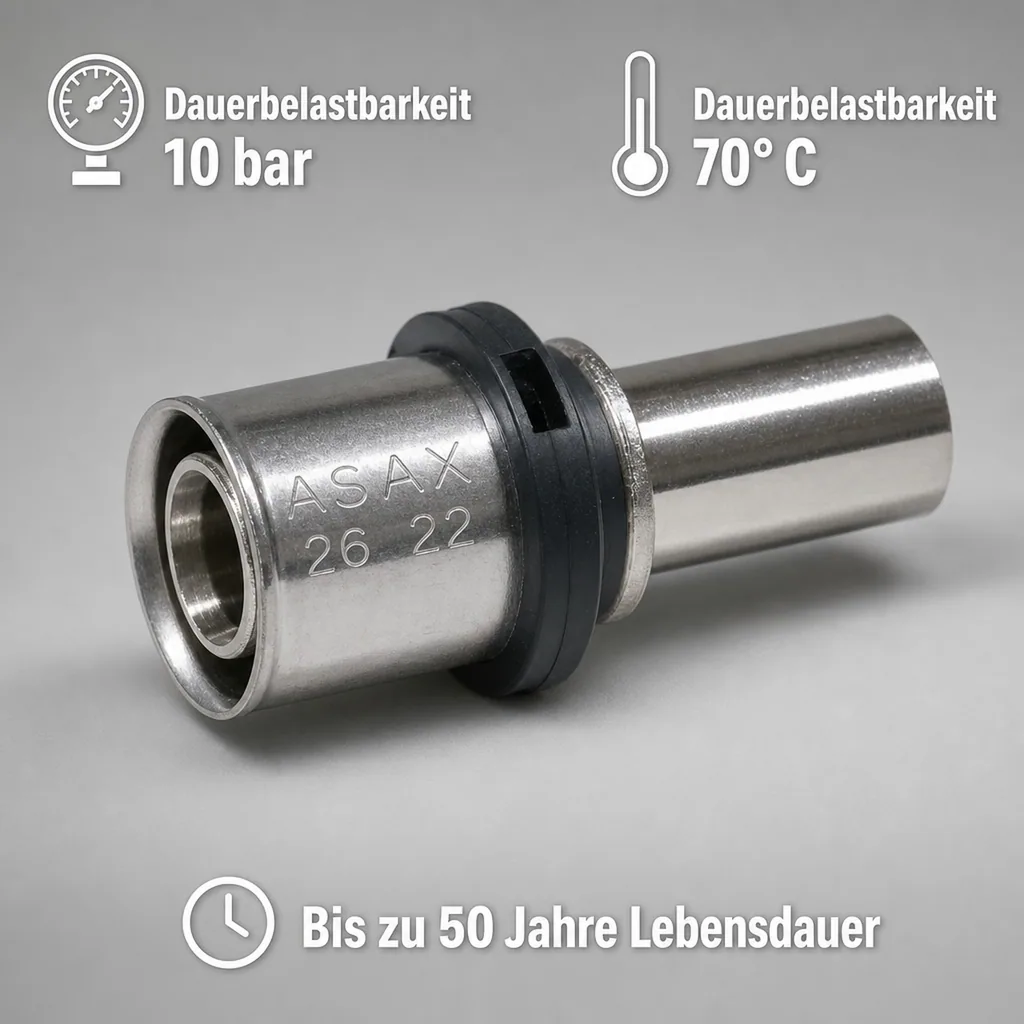 Pressfitting Kupferrohr, Rohr-Übergang 26 x 22 mm, vernickelt, DVGW zertifiziert