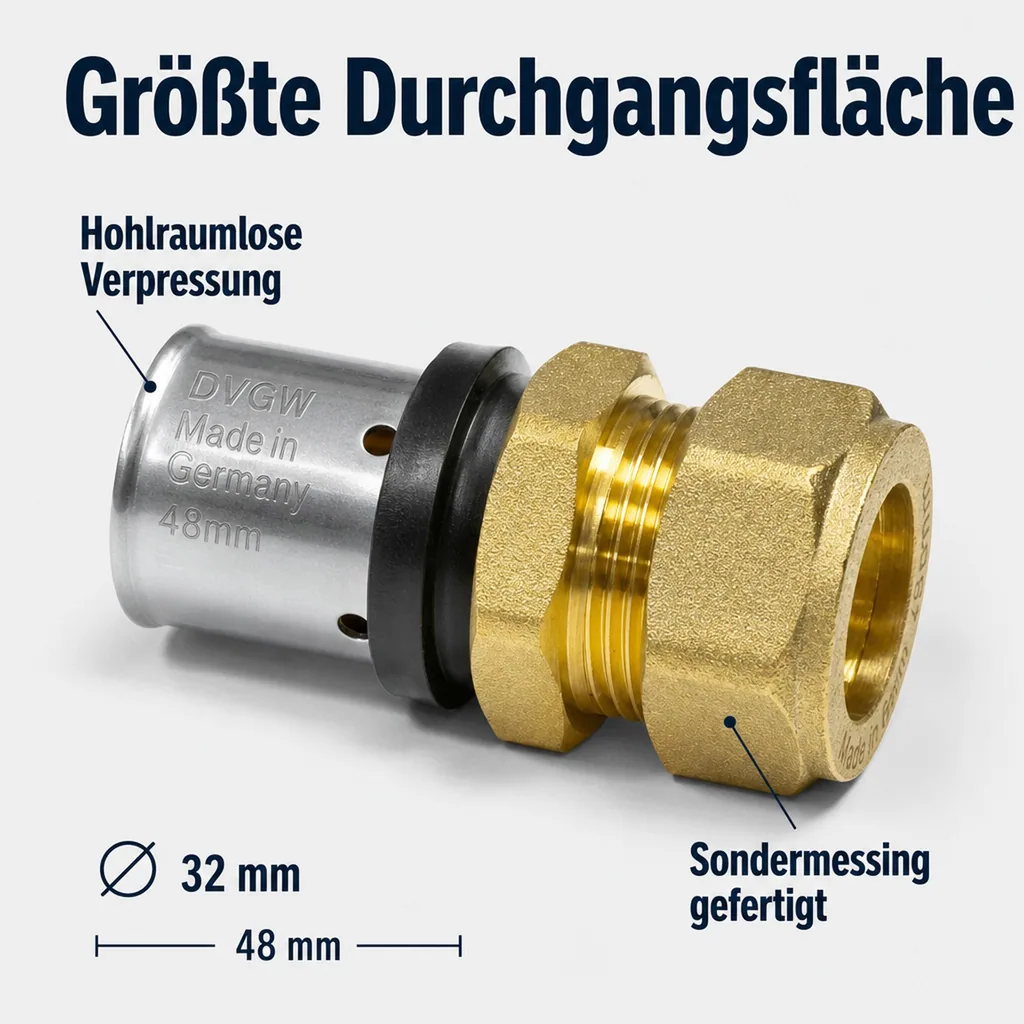 Pressfitting 32mm, Übergang Kupferrohr, DVGW, Made in Germany