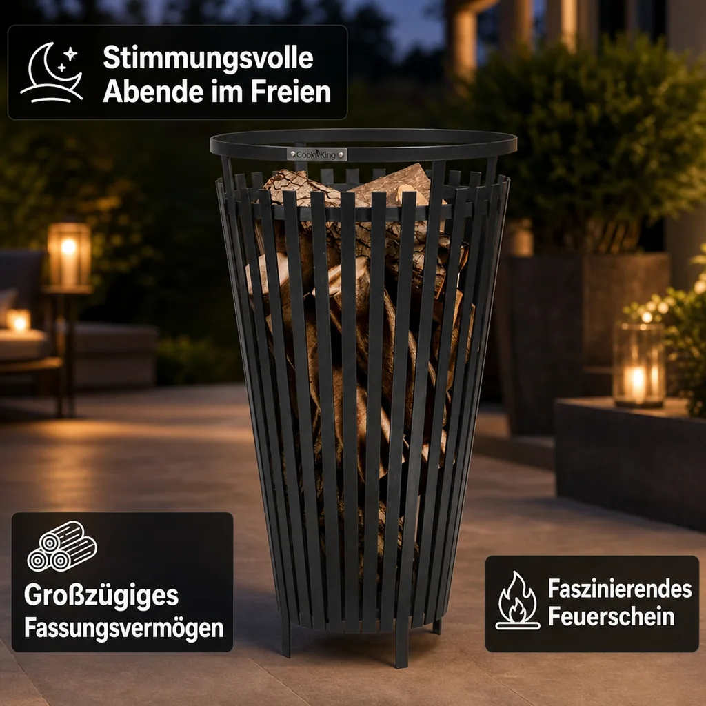 Feuerkorb Garten, Feuerstelle, Feuerkorb Stahl, Modern, 17kg