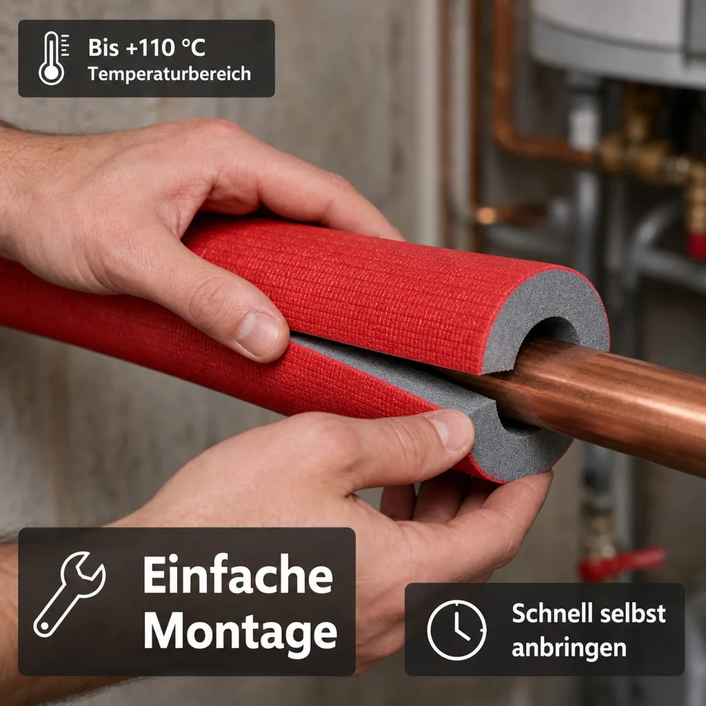 Rohrisolierung 42mm, 2m, Heizungsrohr Isolierung, 20mm Dämmstärke, GEG konform