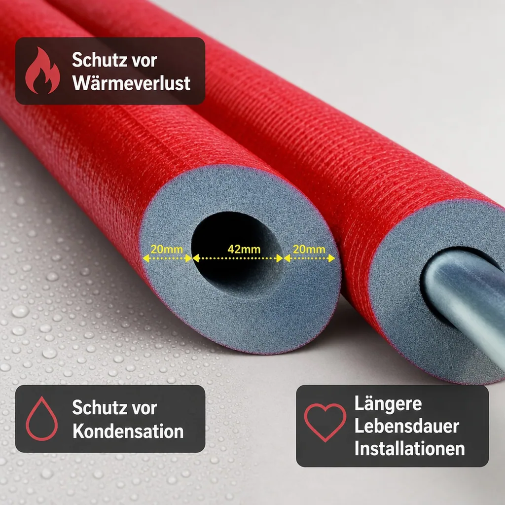 Rohrisolierung 42mm, 2m, Heizungsrohr Isolierung, 20mm Dämmstärke, GEG konform