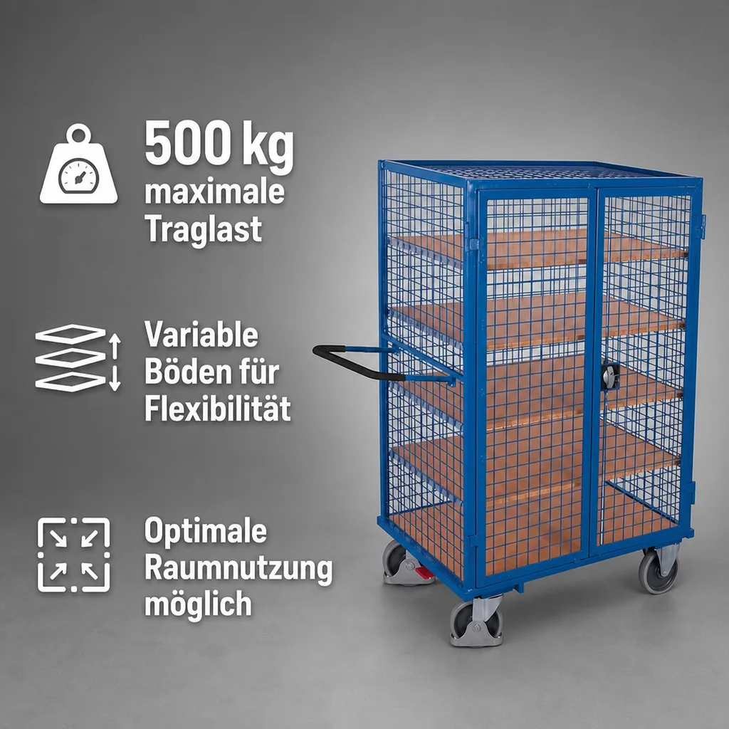Etagenwagen, Lagerwagen, 500 kg Traglast, abschließbar