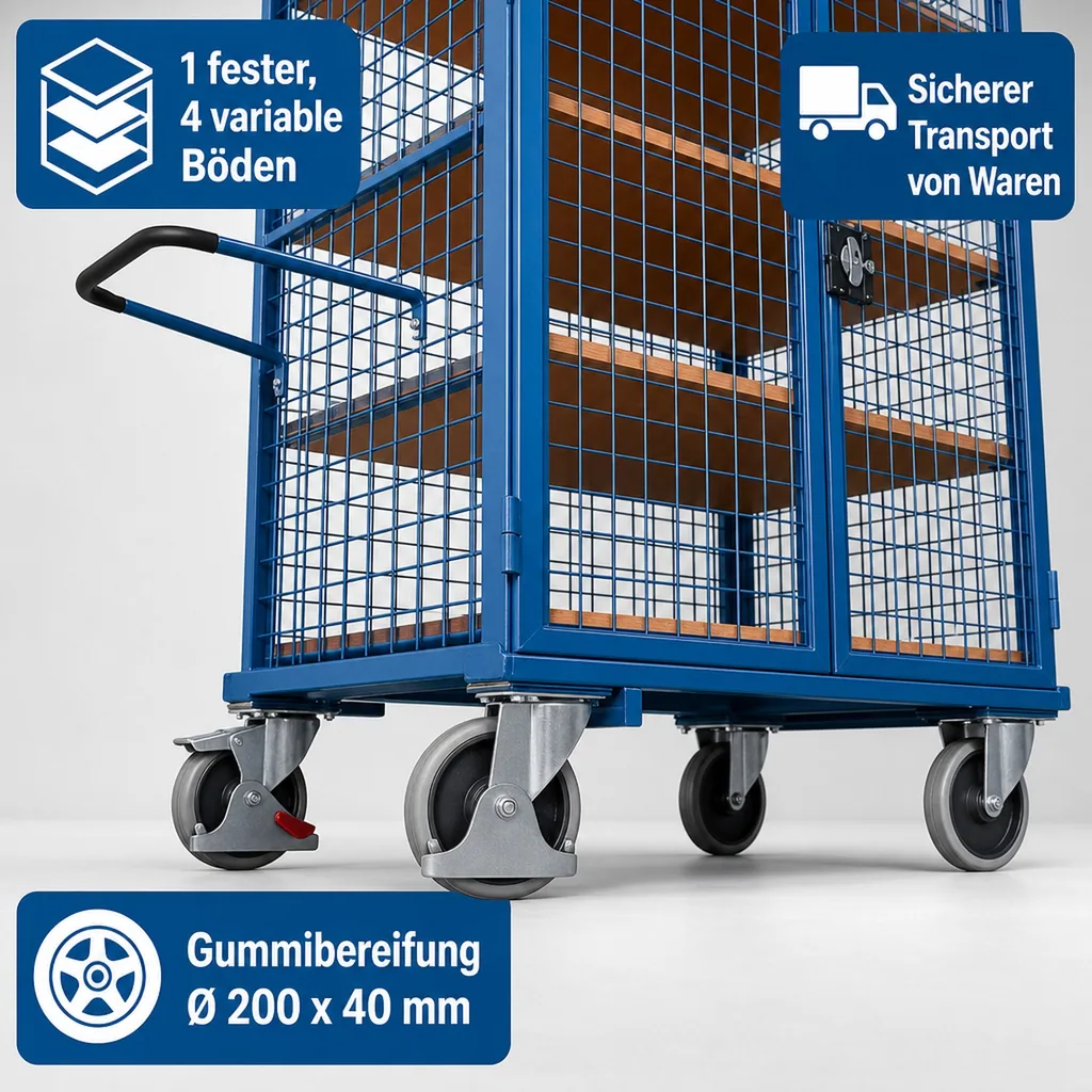 Etagenwagen, Lagerwagen, 500 kg Traglast, abschließbar