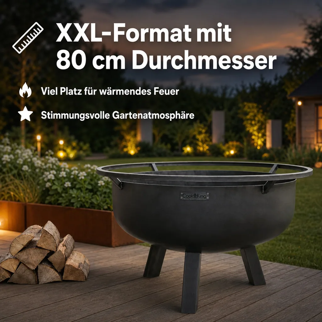Feuerschale 80 cm, Garten, Stahl, XXL, Naturstahl