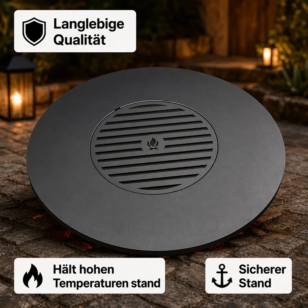 Grillplatte Feuerschale 102 cm, mit Grillrost 50 cm, Naturstahl