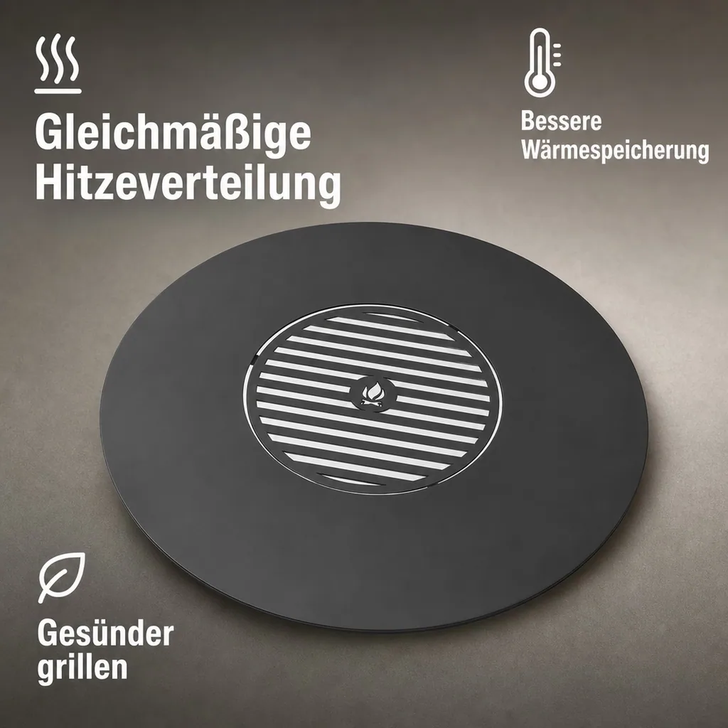 Grillplatte Feuerschale 102 cm, mit Grillrost 50 cm, Naturstahl