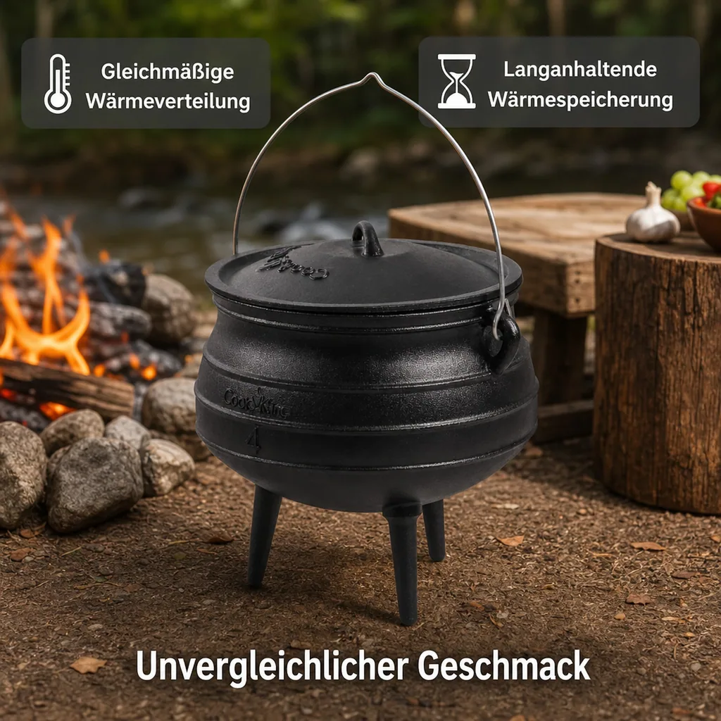 Gusseisenkessel 6, 9, 13 L, Feuerkessel, Gulaschkessel, Kessel mit Deckel