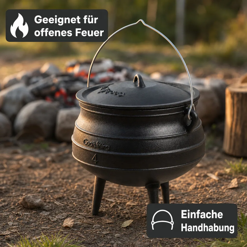 Gusseisenkessel 6, 9, 13 L, Feuerkessel, Gulaschkessel, Kessel mit Deckel