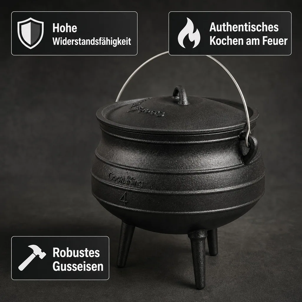 Gusseisenkessel 6, 9, 13 L, Feuerkessel, Gulaschkessel, Kessel mit Deckel