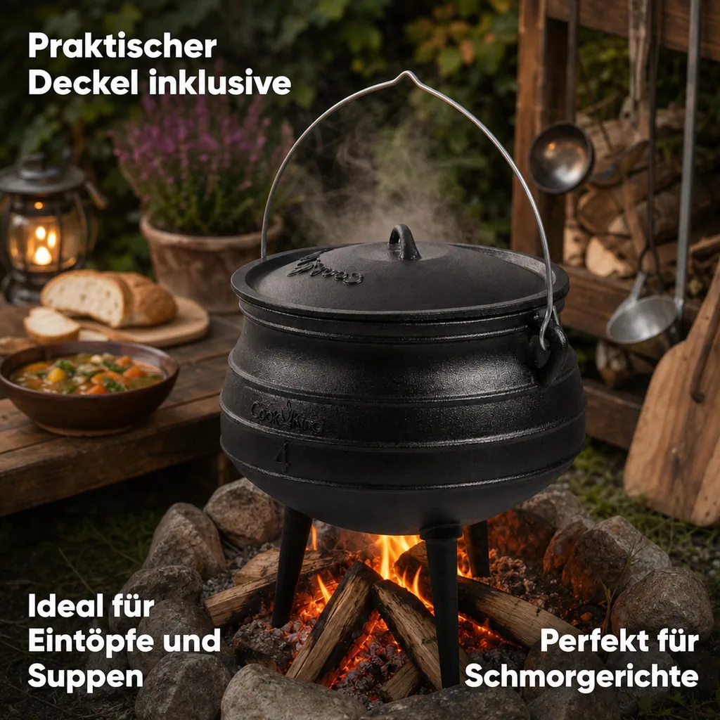 Gusseisenkessel 6, 9, 13 L, Feuerkessel, Gulaschkessel, Kessel mit Deckel