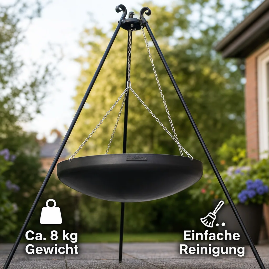 Wok Pfanne 70 cm, Naturstahl, für Dreibein & Feuerstelle