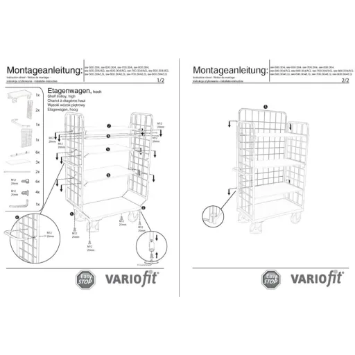 Dreiwandwagen, 4 Böden, 500kg, Typ L, EasySTOP, Transportwagen