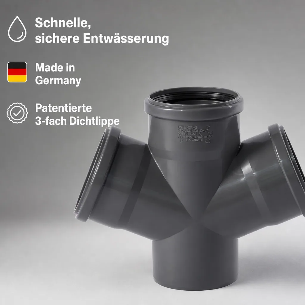 HT Rohr 110, Doppelabzweig, Abwasserrohr