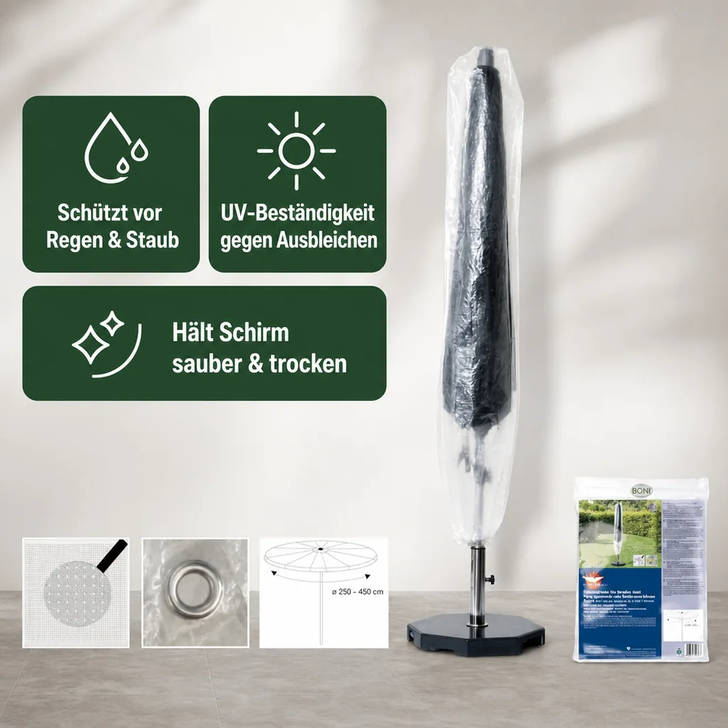Gartenschirm Schutzhülle transparent, 250-450 cm, reißfest & wetterfest
