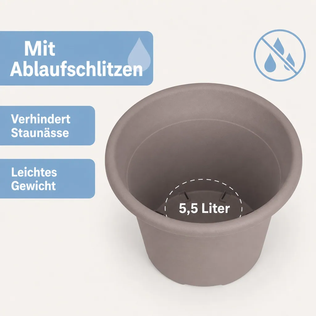 Blumentopf CYLINDRO, 25 cm, 5,5 Liter, taupe