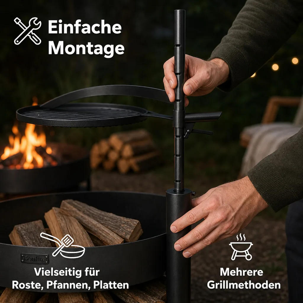 Feuerschalen Zubehör, Grill Mast, höhenverstellbar, Naturstahl