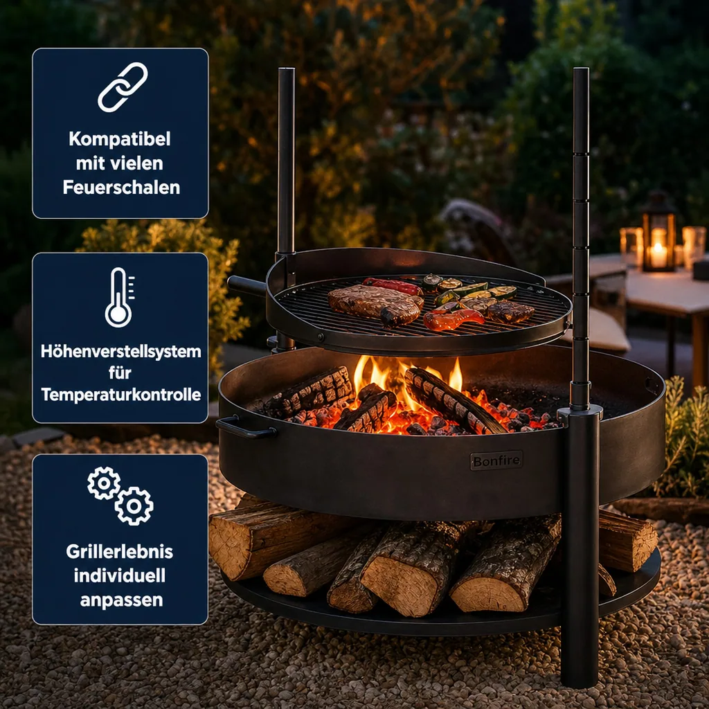 Feuerschalen Zubehör, Grill Mast, höhenverstellbar, Naturstahl