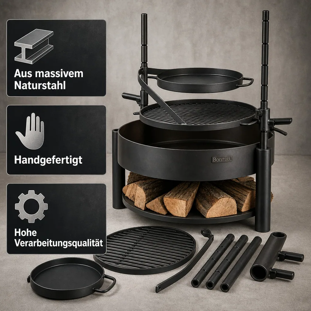 Feuerschalen Zubehör, Grill Mast, höhenverstellbar, Naturstahl