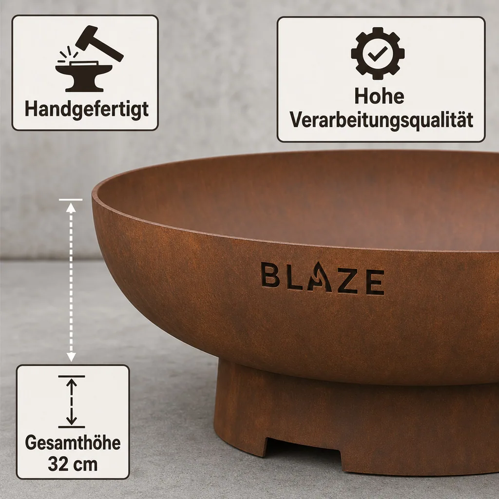 Feuerschale Cortenstahl 80 cm, Gartenfeuerstelle